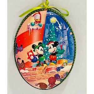 Walt Disney Mickey Minnie Mouse decoupage Christmas ornament ribbon vintage 1998